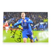 Signed Jamie Vardy 6x8 colour photograph, Leicester vs Manchester United