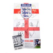 Signed England A4 badge and flag, with two England U21 ticket stubs vs Wales U21 05/03/2014