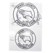 Two signed Derby County 5x7 colour club badges