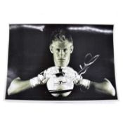 Signed Kasper Schmeichel A4 black and white photograph, Leicester City