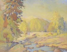 J Barrie Robinson (early 20th century) Highland River in Summer