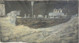 Max Wildman, attributed (20th/21st century) Figures on a harbour wall in a storm