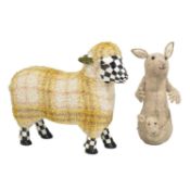 Mackenzie Childs, Courtly Check Lamb; and a Fiona Walker felt animal