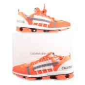 Calvin Klein Jeans, lex mesh/suede/nylon webbing, Orange Popsicle, UK 12, boxed.