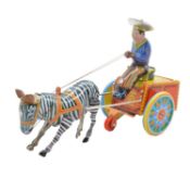 Lehmann's Galop 852 tinplate clockwork Cowboy and Zebra cart