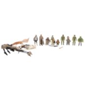 Nine Kenner/Palitoy Star Wars action figures, with speeder bike and Ewok Glider