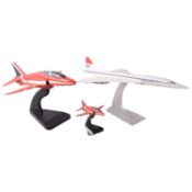 Three scale model aircraft - British Airways/ Singapore Airlines Concorde, and two Red Arrows