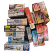 Sixteen model aircraft kits, including Matchbox, Heller, Airfix, Italeri and others, boxed