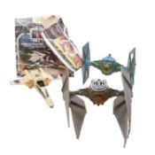 Three Palitoy Star Wars vehicles, Tie Interceptor, Tie Fighter and X-Wing