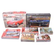 Airfix Hawker Hurricane Mk 1 Starter Set, WWII troops, Revell Shelby and Italeri model kits.