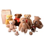 Seven modern Steiff replica teddy bears
