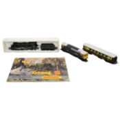 Hornby OO gauge locomotive, coaches, scenery and buildings,