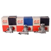 Three O.S. Max model aero engines,