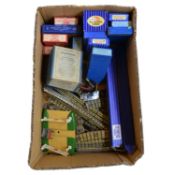 Sixteen OO gauge freight wagons and passenger coaches, Hornby Dublo track, etc