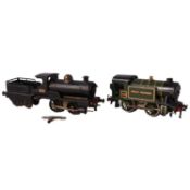 Hornby, O gauge clockwork locomotive and tender, and a tank locomotive