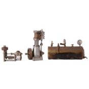 Two miniature marine single cylinder diesel engines, and a boiler unit.