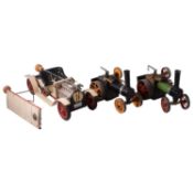 Mamod live steam car, and two steam tractors,