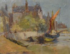 § Bert Pugh (British, 1904-2001) Boats at Battersea Reach