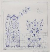 § Alan Davie (Scottish, 1920 - 2014), Untitled, (forms by a wall, under a moon)