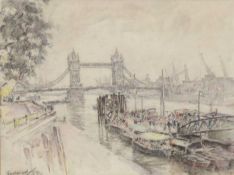 § Gustave Bohm (Austrian, 1875-1974) The Thames with Tower Bridge