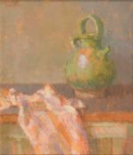 § Norman Smith NEAC (British, 1910-1996) Green teapot and striped cloth