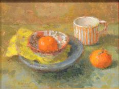 § Norman Smith NEAC (British, 1910-1996) Oranges, striped mug, and bowl