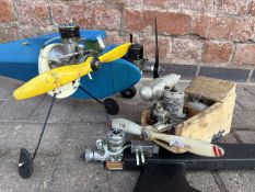 Five glow aero engines, mounted, SUPER TIGRE, MERCO, TORPEDO etc