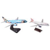 Five scale model commercial airliners