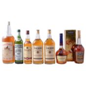 Seven bottles of assorted spirits - whisky, cognac, etc