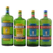 Four bottles of Becherovka liqueur, circa 1980s bottlings