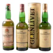 Glenlivet, 12 year old, single Highland malt whisky Three bottlings