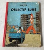 HERGÉ TINTIN 16. Objectif Lune. B11. Édition originale 1954. Restauration de la tranche.