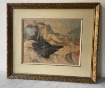 French School, circa 1900 - Reclining Female Nude - Mixed media on paper Study of a female nude