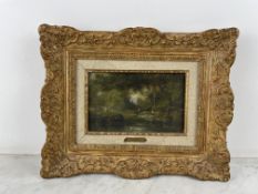Henri Langerock (1830-1915), oil on panel, signed lower left. Woman by the River. Louis XV style