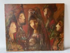 Sylvain Vigny (1903-1970) - Group of stylized figures Oil on canvas depicting a group of five