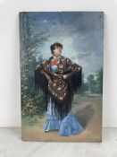 Spanish School - Young Andalusian Spanish Woman with a Black Shawl - Oil on panel Full-length