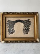 Antique frame - Ornamental textile work, composed of embroidered motifs of black beads applied to