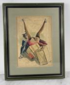 Soler Henrich - The Traveler, 1942 - Watercolor on paper Humorous and expressive scene depicting a