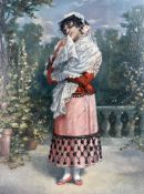 Spanish School - Young Andalusian Woman with Shawl - Oil on panel, circa 1900 Young woman smiling in