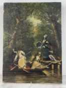 French School, oil on canvas Figures in a boat. Hole in the canvas Dimensions: 26.5 x 19 cm