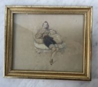 Drawing monogrammed IF - Woman on a sofa - Early 20th century Drawing representing a woman lying