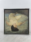 Martin - Reclining Female Nude - Encaustic on Panel Representation of a female nude lying on a light
