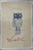 Salvador DALÍ (1904-1989) - The Blue Owl Color lithograph on paper, depicting a stylized owl on a
