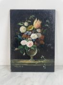 After Willem van Aelst (1627-1683) - Floral still life - Oil on hardboard, 20th century Careful copy