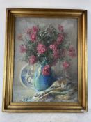 Louise Papin-Pouillard (act. late 19th–early 20th century) – Roses in a Turquoise Vase – Pastel on