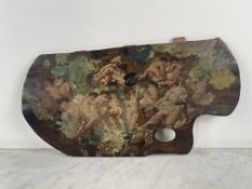 Orgy Scene, circa 1900 Oil on wooden palette depicting a bacchic or orgiastic scene populated by