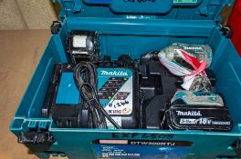 Makita DTW300 18v cordless 1/2 inch drive impact gun c/w 2 - batteries, charger and carry case