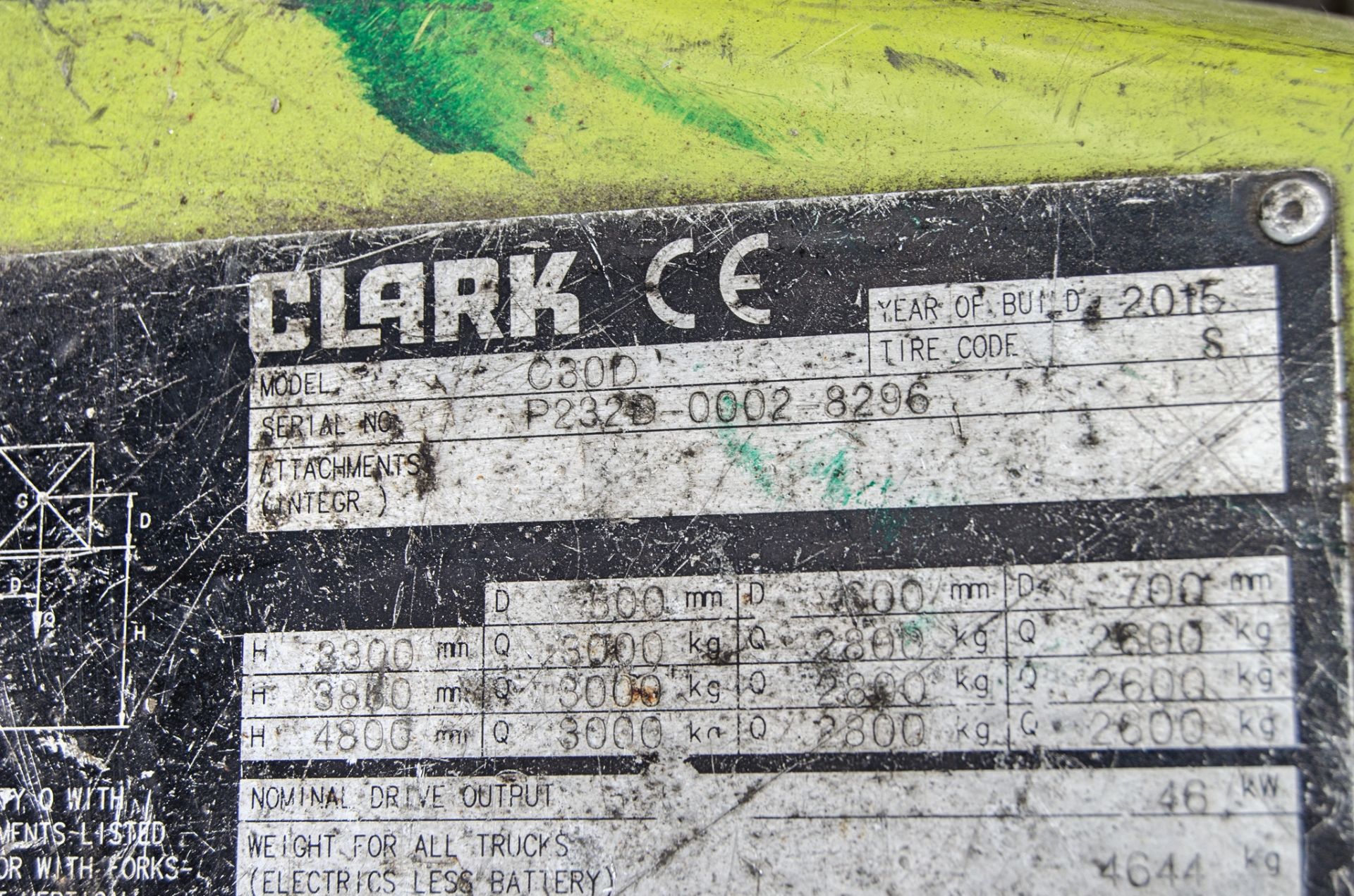 Clark C30D 3 tonne diesel fork lift truck Year: 2015 S/N: 8296 Recorded Hours: 5749 N707473 - Image 23 of 23