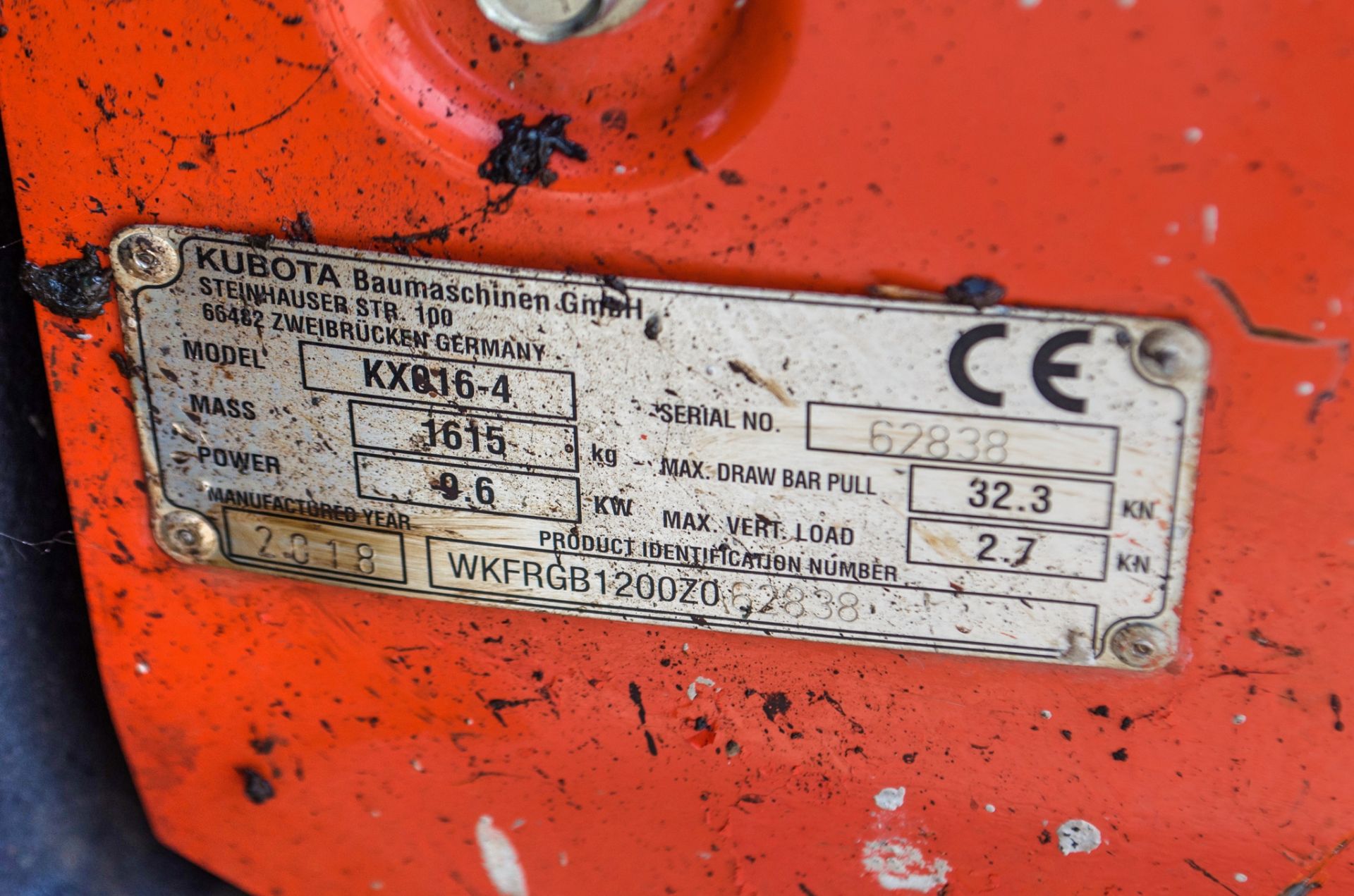 Kubota KX016-4 1.6 tonne rubber tracked excavator Year: 2018 S/N: 62838 Recorded Hours: 869 piped, - Image 28 of 28