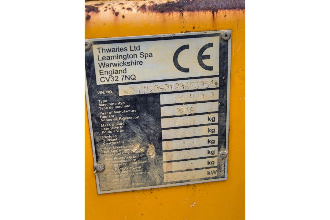 Thwaites 9 tonne straight skip dumper  Year: 2018 S/N: 806E3954 Recorded Hours: 2047 c/w V5C - Image 22 of 22